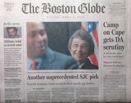boston globe front page. Boston Globe celebrated with